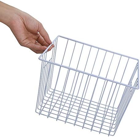 Freezer Organizer Bin, Kitchen Metal Wire Storage Basket, Pantry Cupboard Household Container Divider with Handles, Bathroom, Closet, Bedroom, Office