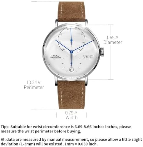 FEICE Bauhaus Mechanical Watch Men's Analog Waterproof Automatic Casual Dress Watches with Domed Mirror Leather Bands Date -FM202