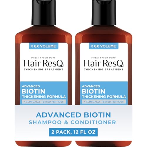 Petal Fresh Hair ResQ Biotin Shampoo for Thinning Hair, Clinically Tested Thickening, Pro-Growth Shampoo for Women & Men, Up to 6X Volume, Rosemary Mint, Caffeine & Peptides, Sulfate Free, 12 fl oz