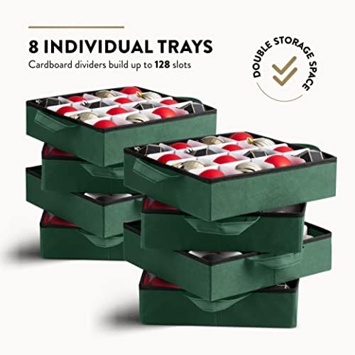 Zober Christmas Ornament Storage Box - Stores 64 Ornaments - Non-Woven, Tear- Proof Christmas Ornament Storage Containers - 3 Inch Cube Compartments - Red