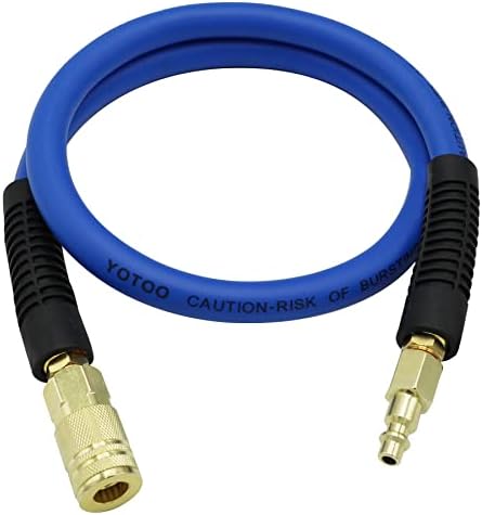 YOTOO Air Hose 3/8 in x 50 ft, Heavy Duty Hybrid Air Compressor Hose, Flexible, Lightweight, Kink Resistant with 1/4" Industrial Quick Coupler Fittings, Bend Restrictors, Blue