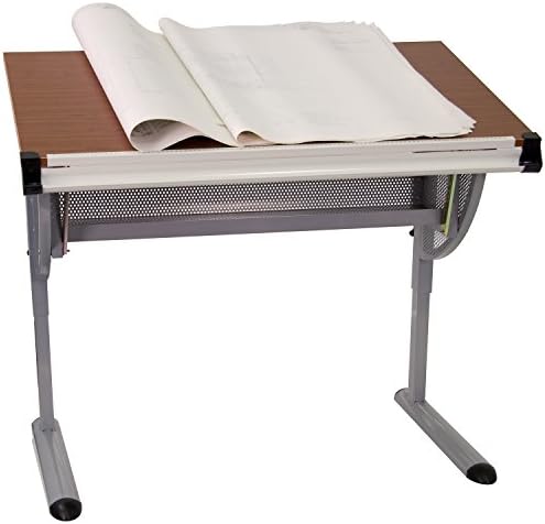 EMMA + OLIVER Adjustable Drawing and Drafting Table with Pewter Frame | Adjustable Angle Surface, Raised Metric Ruler Border