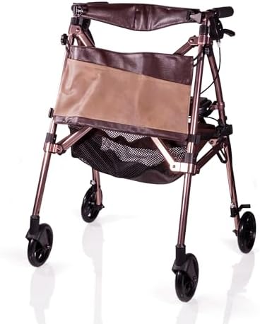 Signature Life Elite Travel Rollator Short, Junior Foldable and Lightweight Four Wheel Rolling-Walker with Seat for Adults, Seniors and Elderly