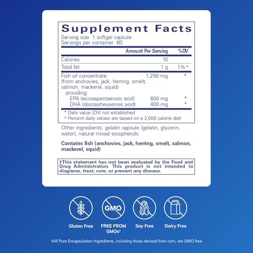 Pure Encapsulations O.N.E. Omega - Fish Oil Supplement for Heart Health, Joints, Skin, Eyes, and Cognition* - Fish Oil Concentrate with EPA and DHA - 60 Softgel Capsules | Fish Oil Supplement for Heart Health, Joints, Skin, and Cognition*, Omega-3 Acids