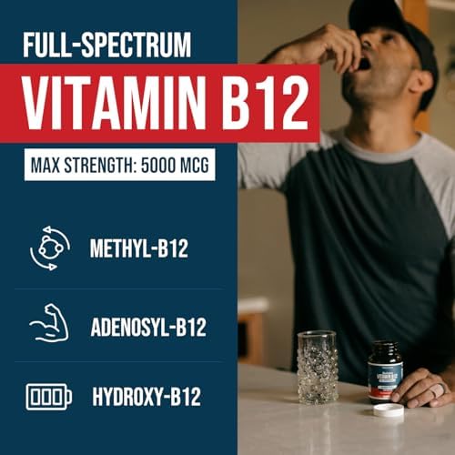 BioActive Vitamin B12 5000 mcg | 3 BioActive Forms Plus Methylfolate Cofactor - Methylcobalamin, Adenosyl & Hydroxy | Sublingual Liquid Drops