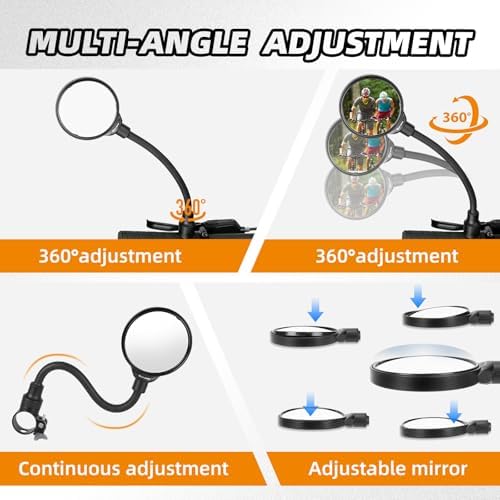 West Biking Bike Mirror Handlebar Mount, Adjustable Rotatable Bicycle Rear View Mirror, Wide Angle Acrylic Convex Safety Mirror for Mountain Road Bike