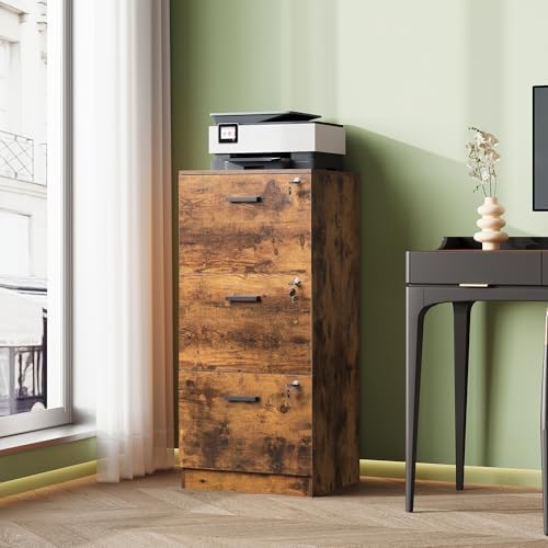 DEVAISE 3 Drawer Wood File Cabinet with Lock, Fits Letter and A4 Size | Wooden Tall Vertical Filing Cabinet, Home Office Printer Stand, Easy Assembly, White