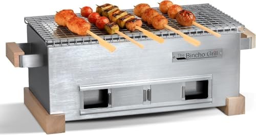 The Bincho Grill 16" Mini Yakitori Grill – Stainless Steel Mini Tabletop Charcoal BBQ with Charcoal Box