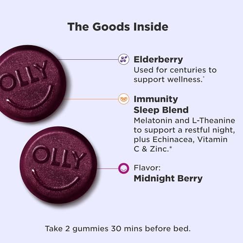 OLLY Immunity Sleep + Elderberry Gummies, Immune & Sleep Support*- 36 Count