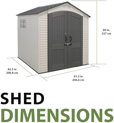 Lifetime 7' x 7' Outdoor Storage Shed with High-Density Polyethylene, Steel-Reinforced, Desert Sand