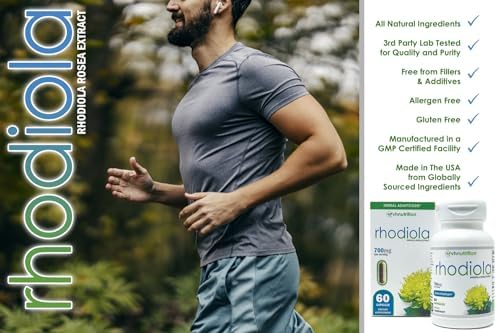 RHODIOLA | Rhodiola Rosea Supplement | 3% Salidrosides Standardized Extract | 60 Easy-to-Swallow Capsules
