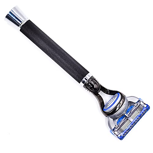 Parker Fusion Compatible Razor, Black Textured 6-Inch Long Handle | Heavyweight 6-Inch Textured Handle