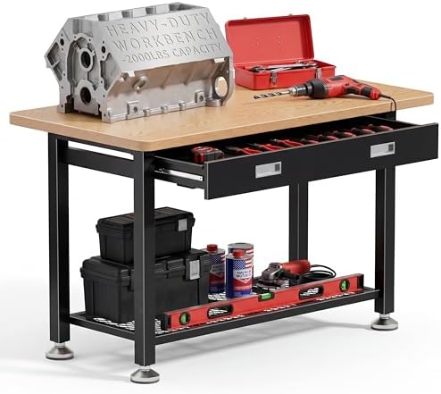 39.4" Workbench with Drawer and Pegboard - Heavy Duty Steel Garage Work Table, Small Tool Bench for Workshop, Woodworking, Crafting & Repair