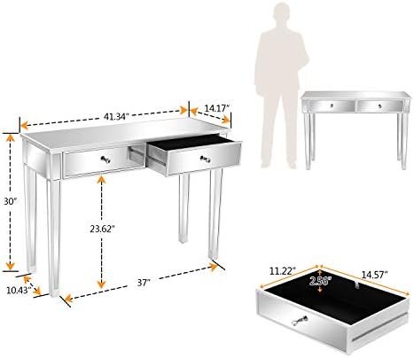 Bonnlo Mirrored Console Table with 2 Drawers for Entryway/Hallway Silver Bedroom Desk Sofa Tables for Living Room