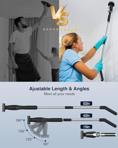 Leebein Electric Spin Scrubber, Shower Scrubber with 4 Adjustable Angles and 8 Brush Heads, Electric Scrubber with Long Handle & Remote Controller