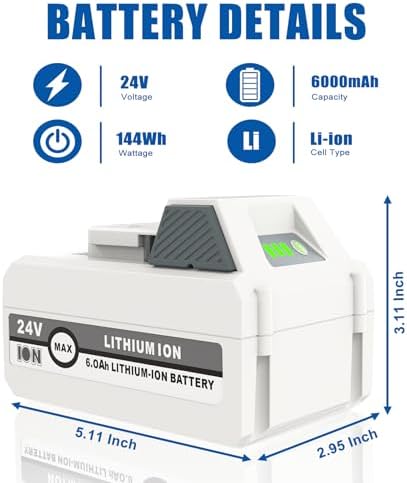 2Pack 6.0Ah 24V Lithium Ion Battery for Snow Joe & Sun Joe 24-Volt Battery | Perfectly Compatible with 24VBAT-XR 24VBAT-LTX 24VBAT-LTW 24VBAT-LTE