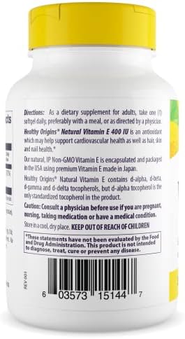 Healthy Origins Vitamin E 400 IU, Natural Mixed Tocopherols, 90 Softgels
