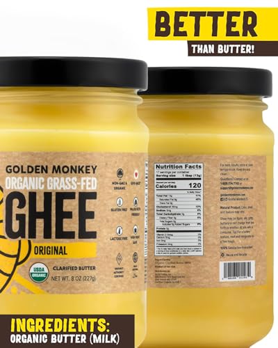 GOLDEN MONKEY Organic Ghee Butter – Grass Fed Clarified Butter for Cooking, Baking