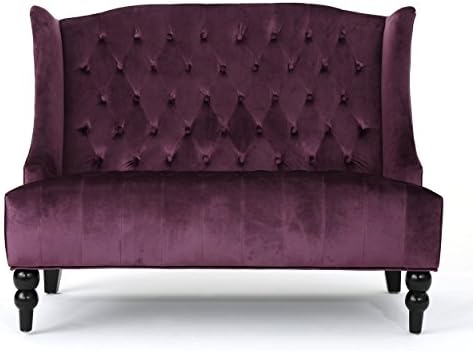 Christopher Knight Home GDFStudio Leona Modern Glam Tufted Velvet Wingback Loveseat, Raisin and Dark Brown
