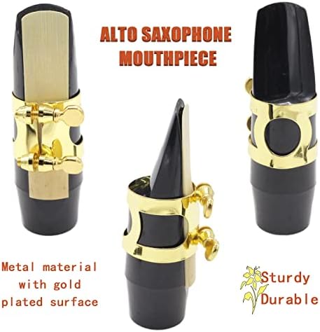 Alto Sax Mouthpiece Set with Gold Metal Ligature Pads and Reed | includes two cushion pads, standard alto sax fit, full replacement kit