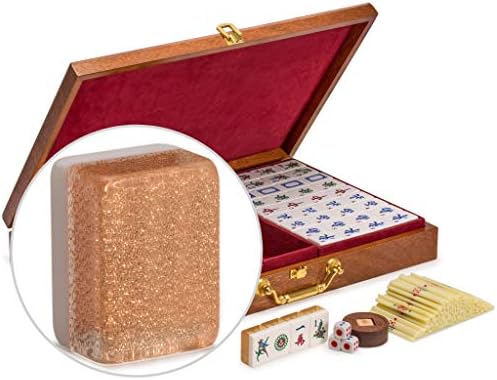 Yellow Mountain Imports Classic Chinese Mahjong Game Set, Emerald with 148 Medium-Size Translucent Green Tiles and Wooden Case