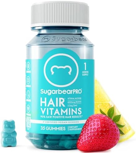 SugarbearPRO Hair Vitamin Gummy 2 Month Supply Extra Strength Biotin 6000mcg, Growth for Men & Women, Vegan Vitamin B12, MSM, Inositol, Omega 3, Elderberry, Certified Kosher, Halal, Cruelty-Free
