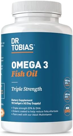 Dr. Tobias Omega 3 Fish Oil 2000mg Triple Strength | 180 Softgels | Heart, Brain & Joint Support | 2,000 mg Fish Oil | 800 mg EPA + 600 mg DHA | Delayed Release Omega 3 Supplement | 90 Servings