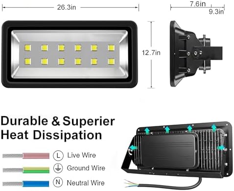 200W LED Flood Lights Outdoor, 20000LM Super Bright Security Floodlight, 100-277V, IP66 Waterproof, Commercial Exterior Light Fixture, 6000K Daylight White, Arena Yard Court Stadium Parking Lot Light