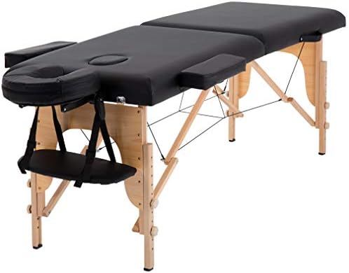 BestMassage | Portable Massage Table | 24" Wide, Black PU Leather | Lightweight, 2-Fold Massage Table with Height Adjustment, 450lbs Capacity, Carry Bag | For Massage, Facial, Tattoo, Home, Spa