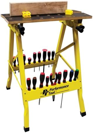 Performance Tool W54025 Portable Folding Workbench and Vise | 200 lb capacity folding work table. Printed grid