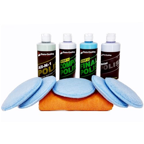 Dura-Coating Total Polish Package - Complete Car Care Polishing Set- 16 oz Blue Premium Metal Polish, Step 1 Compound, Step 2 Final Polish