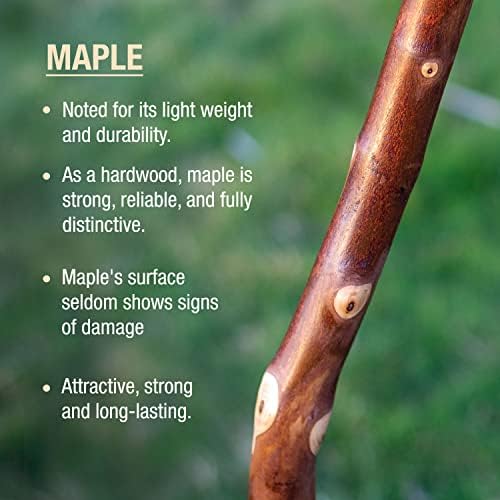Brazos Rustic Wood Walking Stick, Maple, Traditional Style Handle, for Men & Women, Made in The USA, 55"