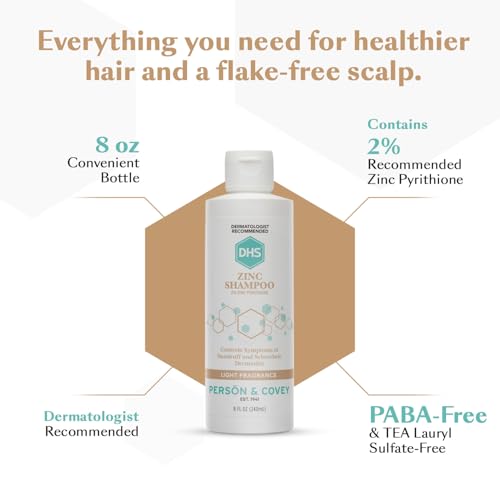 DHS Zinc Shampoo – Dandruff Shampoo – for Flaky and Dry Scalp with 2% Zinc Pyrithione, 8 oz