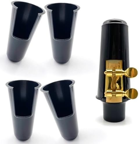4-Pack Alto Saxophone Clarinet Mouthpiece Cap – Plastic Protective Cover with Ligature Attachment for Reed and Mouthpiece Protection