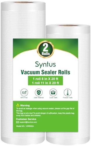 Syntus Vacuum Sealer Bags for Food, 3 Rolls 11" x 20' and 3 Rolls 8" x 20'