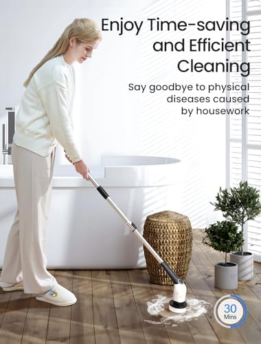 Keimi Electric Spin Scrubber, 2025 New Cordless Shower Cleaning Brush with 8 Replaceable Brush Heads, 3 Adjustable Speeds