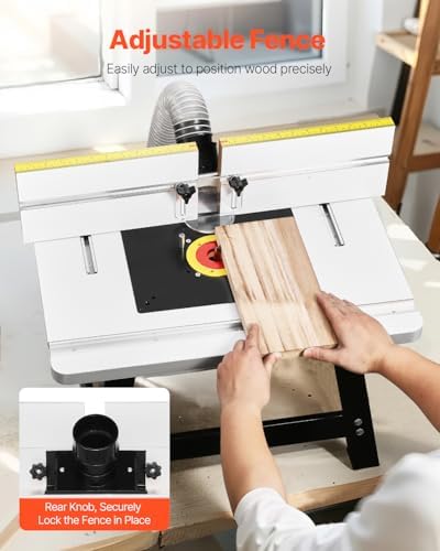 VEVOR Benchtop Router Table, 24 in x 15.7 in, Bench Top Routing Table with Adjustable Fence, MDF Top, Sturdy Metal Base, 2-1/2 in Dust Collection Port