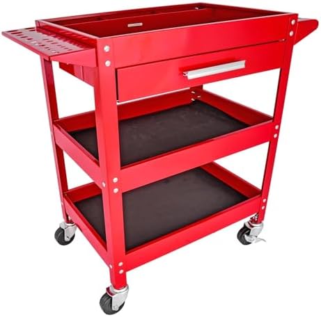 3-Shelf Shop Cart [200 lb. Capacity, Red] | 3-Shelf Shop Cart for let you easily move tools around your shop; steel and rubber construction
