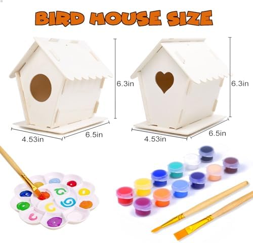 hapray 4 Pack Bird House Craft Kit, DIY Birdhouse for Kids to Build & Paint