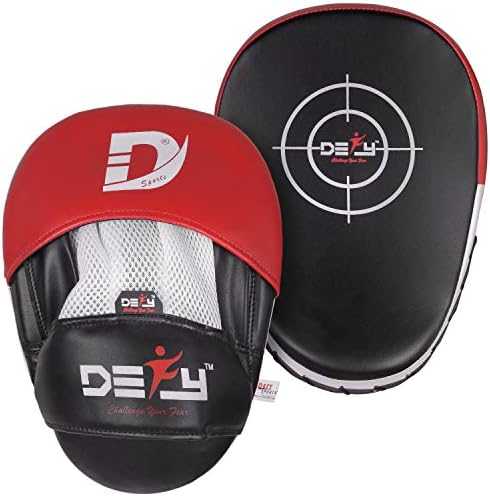 DEFY MMA Muay Thai Boxing Focus Mitts – Premium Leather Hook & Jab Punching Pads - Curved Focus Mitts for Strike & Kick Training Shield