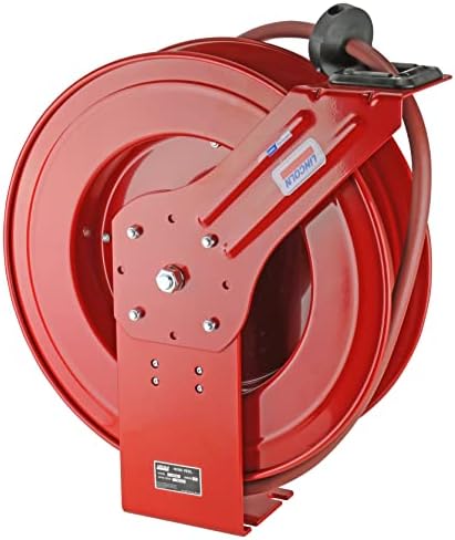 Lincoln 83754 Value Series Air/Water Retractable Hose Reel with 50' x 3/8" Rubber Air Hose, 1/2" NPT, 300 PSI, Slotted Mounting Base