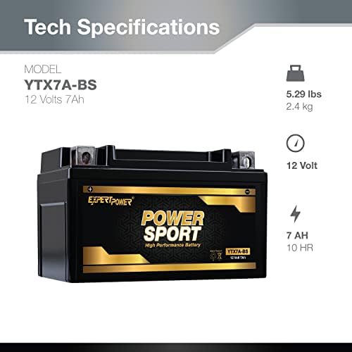 ExpertPower YTX7A-BS 12V 7Ah AGM Motorcycle Battery 180 CCA OEM Fit | SLA Powersports Batteries for 4 Wheeler, Dirt Bike, Scooter