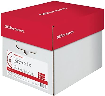 Office Depot Copy Print Paper, 8 1/2in. x 11in., 20 Lb, 500 Sheets Per Ream, Case Of 5 Reams, 851201CS