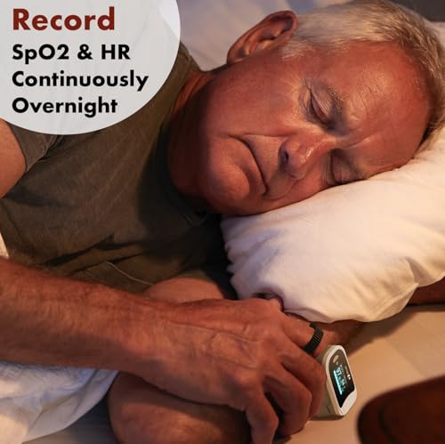 EMAY Sleep Oxygen Monitor with Built-in Recording Capability | Track Continuous Blood Oxygen Levels & Pulse Rate Overnight | Provides Sleep Report &