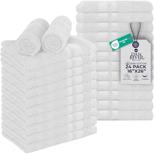 DAN RIVER 100% Cotton Salon Towels Set – 16x26 inches, Pack of 24, Highly Absorbent and Quick-Dry Towels for Hand, Salon, Spa, Beauty