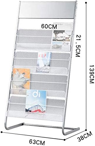 GENMO Floor-Standing Magazine Rack, Carbon Iron Steel, Silver, 4 Large Shelves, Convenient Installation, Suitable for Reception Areas