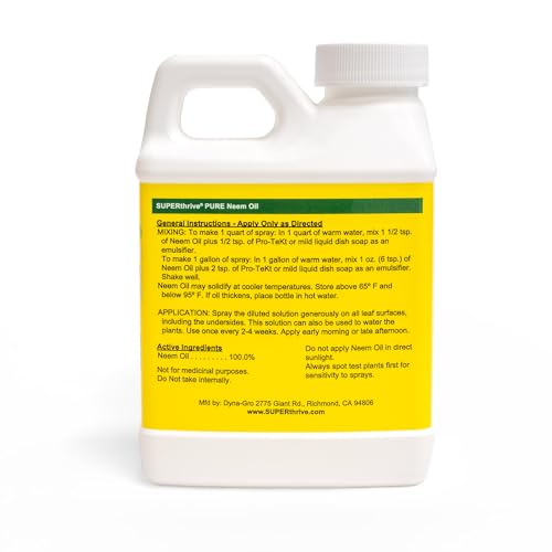 SUPERthrive Organic Pure Neem Oil, Cold-Pressed, Concentrate, 8 oz | 100% cold pressed & filtered. No additives, biodegradable. For leaf polish and plant care.