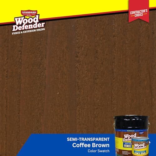 Wood Defender Semi-Transparent Fence Stain and Seal Coffee Brown 5-Gallon | Oil-Based Exterior Fence Coating| Long-Lasting Color Protection for Wood