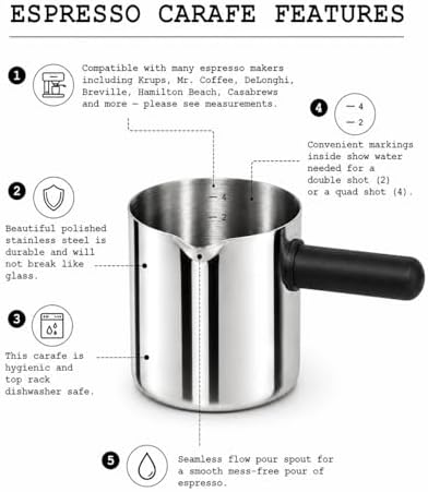 Mian 4 Cup Universal Stainless Steel Espresso Coffee Replacement Carafe Compatible with Krups, Mr. Coffee, DeLonghi, Breville, Hamilton Beach