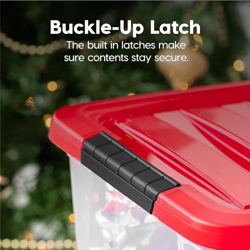 IRIS USA 2-Pack Holiday Ornament Storage Box with Attached Lid, Clear/Red